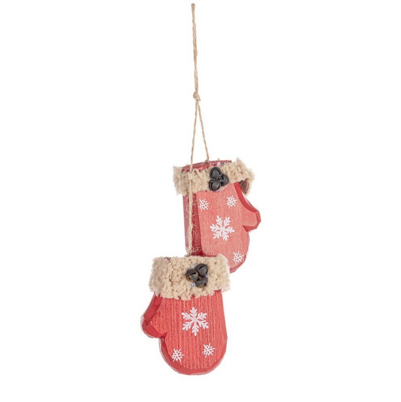 Decoro di Natale muffole rosse in legno di pino da appendere, ideale per arricchire i tuoi addobbi per albero di Natale o come idea regalo Natale