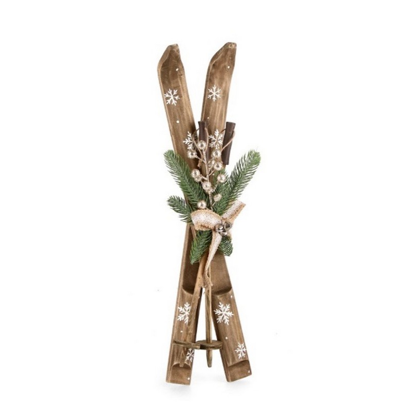 Decoro di Natale in legno di pioppo con sciatore e paesaggio da appoggio, ideale come addobbo natalizio o idea regalo di Natale per sciatori