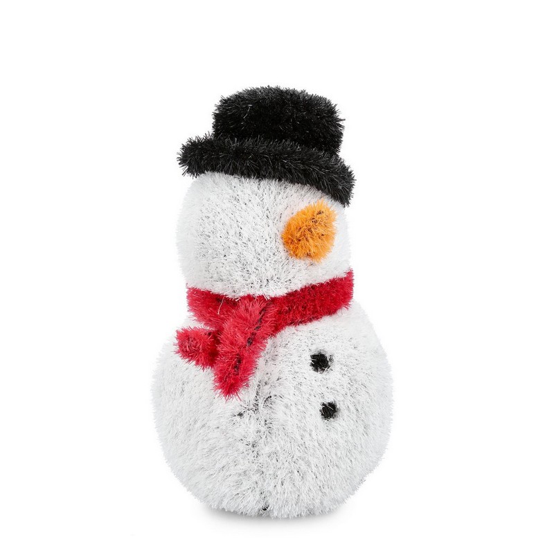 Pupazzo di neve con cappello a cilindro e sciarpa in erba sintetica, perfetto come decorazione natalizia e idea regalo di Natale