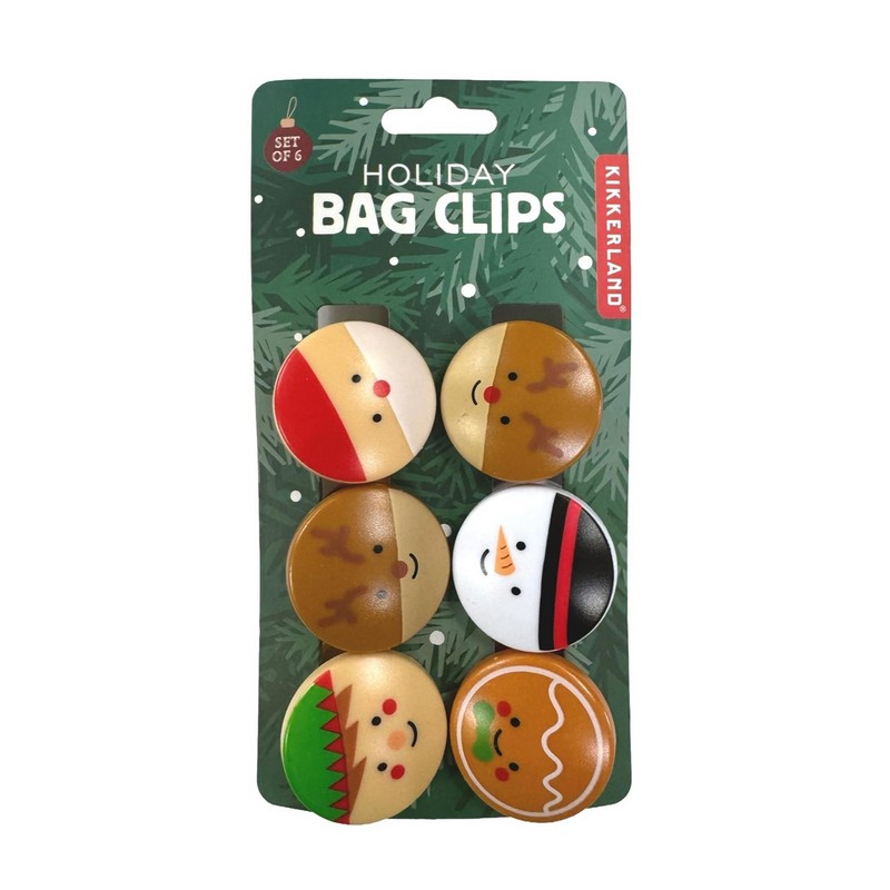 Set 6 mollette chiudipacco decorate con personaggi Natale, una perfetta idea regalo di Natale utile