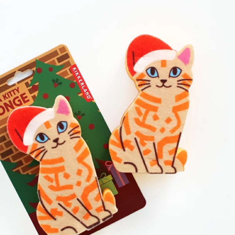 Spugna per piatti a forma di gatto con cappello di Babbo Natale, una perfetta idea regalo di Natale originale