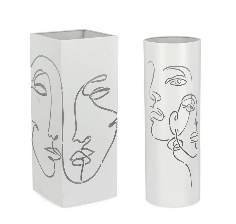 Portaombrelli bianco rettangolare in metallo decorato con volti