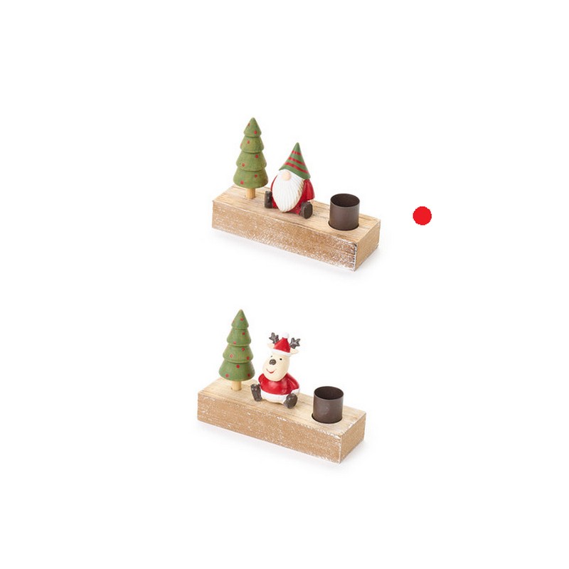 Portacandele natalizio in legno con Babbo Natale e albero, perfetto come decorazione natalizia o idea regalo di Natale