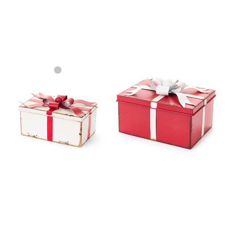 Scatola a forma di pacco regalo di Natale in metallo, perfetta come decoro natalizio o idea regalo di Natale