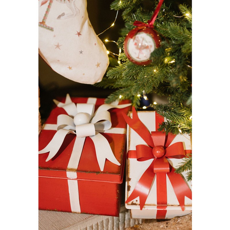 Scatola a forma di pacco regalo di Natale in metallo, perfetta come decoro natalizio o idea regalo di Natale