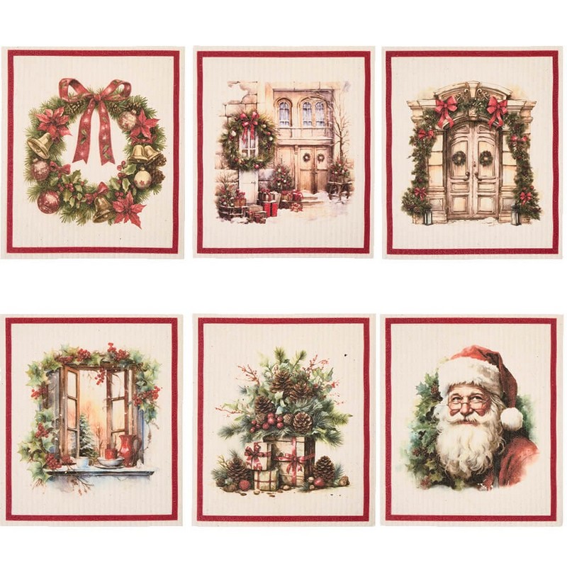 Set 6 spugne in cellulosa 100% compostabili con 6 decori natalizi diversi, per un regalo di Natale originale e utile