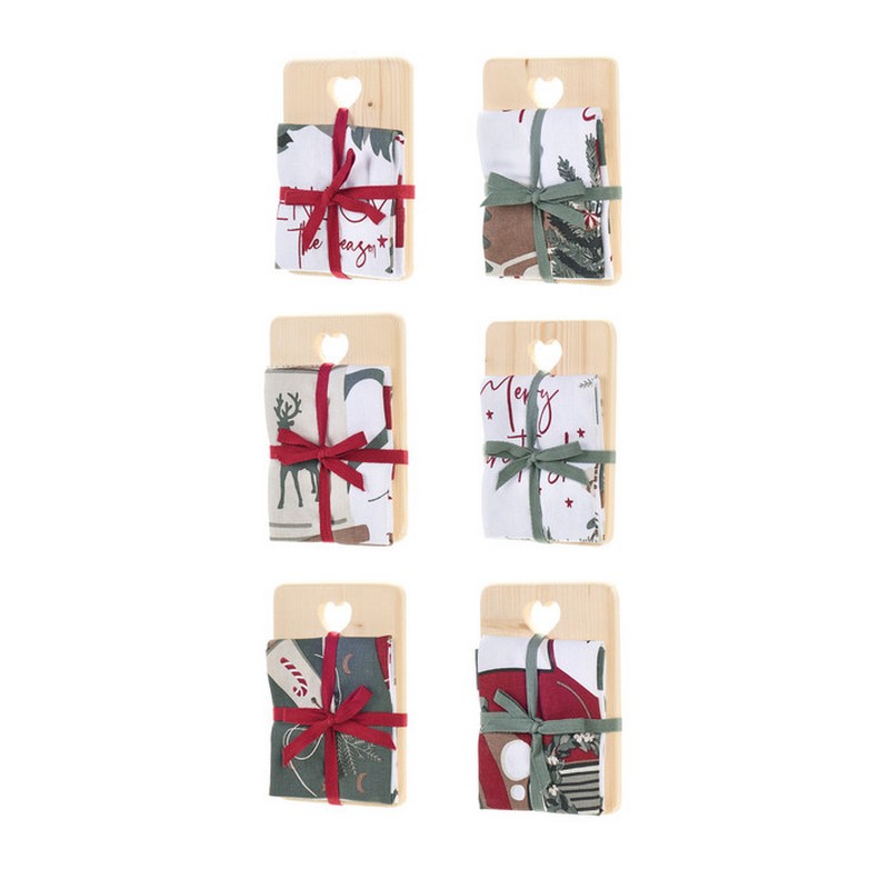 Set tagliere in legno con strofinaccio in cotone di Natale in 6 varianti assortite, per un regalo di Natale originale e utile