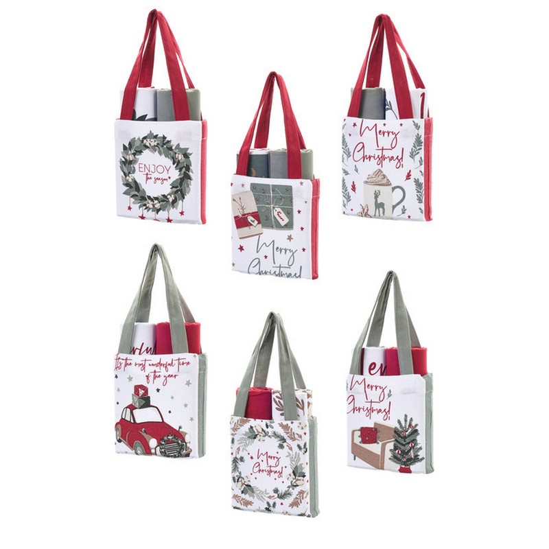 Set 2 strofinacci in cotone dentro borsa di Natale in 6 varianti assortite, per un regalo di Natale originale e utile
