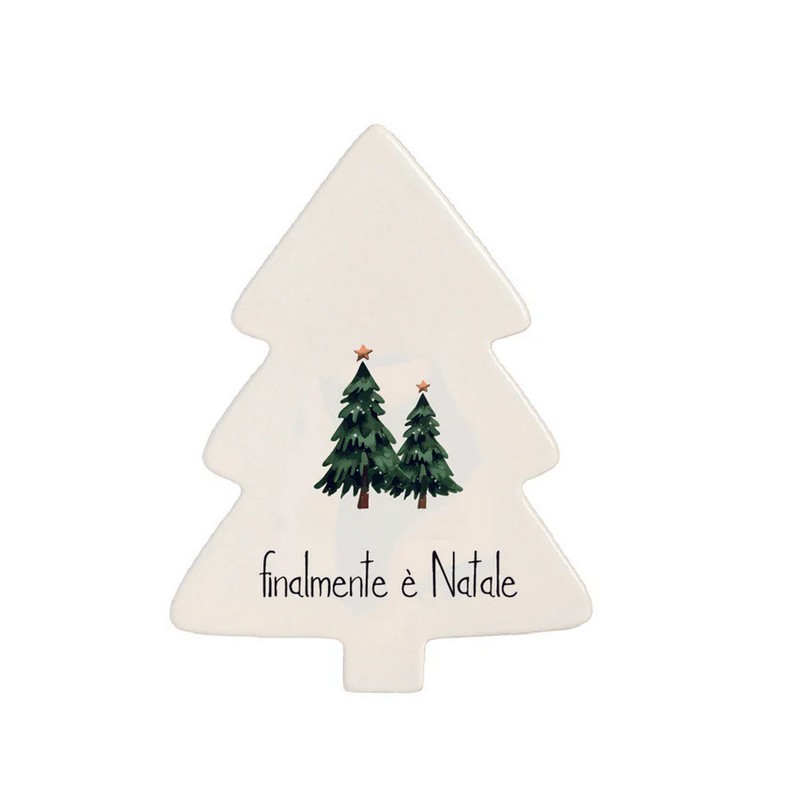 Sottopentola a forma di albero decorato con scritta “Finalmente è Natale”, perfetto come idea regalo natalizia