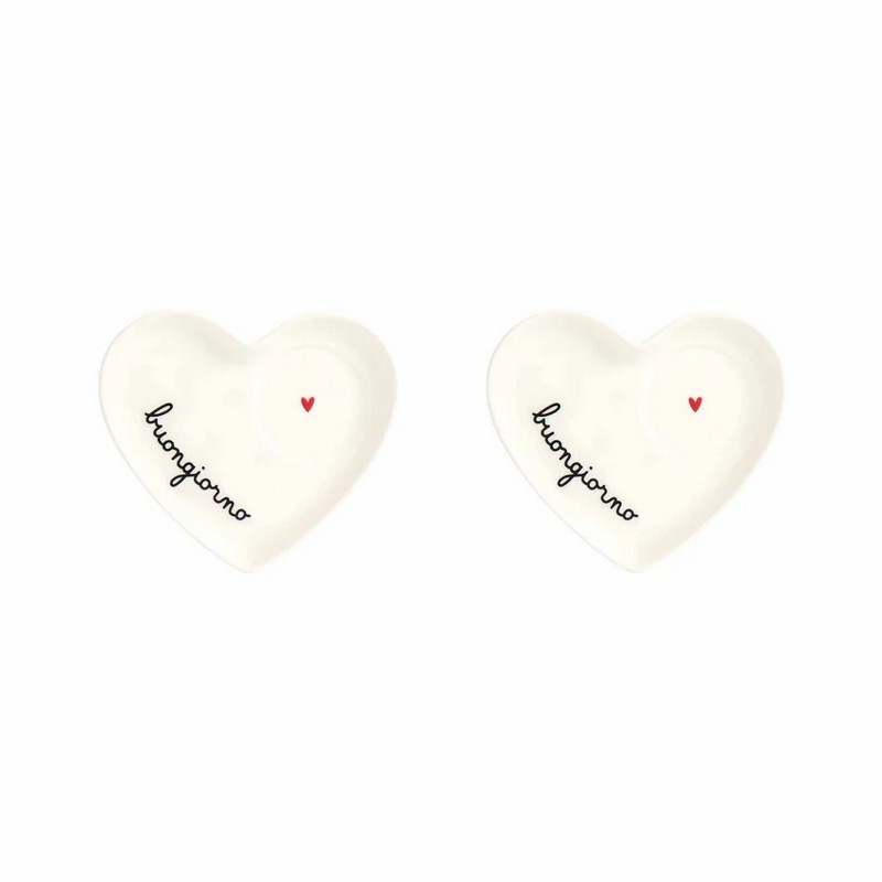 Set 2 piattini per tazzine di caffè a forma di cuore decorati con scritta “Buongiorno”, un'elegante idea regalo donna o amica