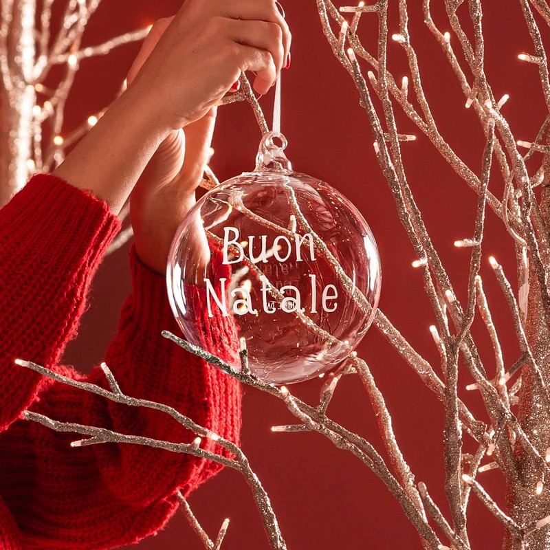 Pallina di Natale in vetro trasparente con scritta “Buon Natale”, ideale per arricchire i tuoi addobbi per albero di Natale o come idea regalo Natale