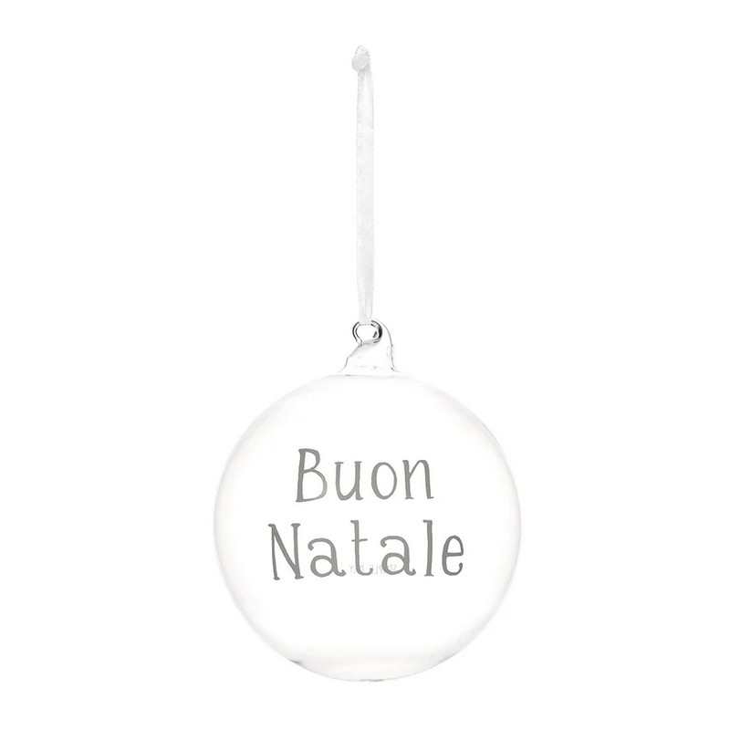 Pallina di Natale in vetro trasparente con scritta “Buon Natale”, ideale per arricchire i tuoi addobbi per albero di Natale o come idea regalo Natale