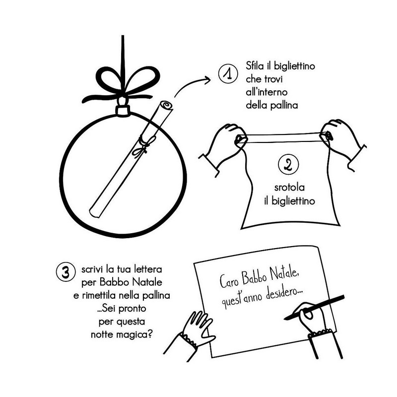 Pallina di Natale in vetro trasparente con scritta “Messaggio speciale per Babbo Natale” e lettera da compilare e inserire nella pallina, ideale per arricchire i tuoi addobbi per albero di Natale o come idea regalo Natale