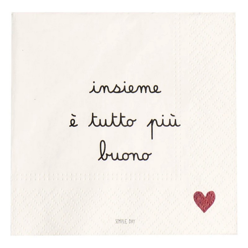 Set 20 tovaglioli di carta decorati con scritta “Insieme è tutto più buono” e cuore