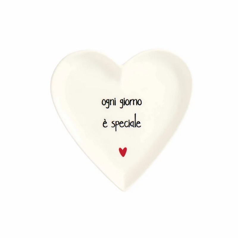 Set 2 piattini a forma di cuore in gres decorati con scritta “Ogni giorno è speciale”, per un'elegante idea regalo donna, mamma o amica