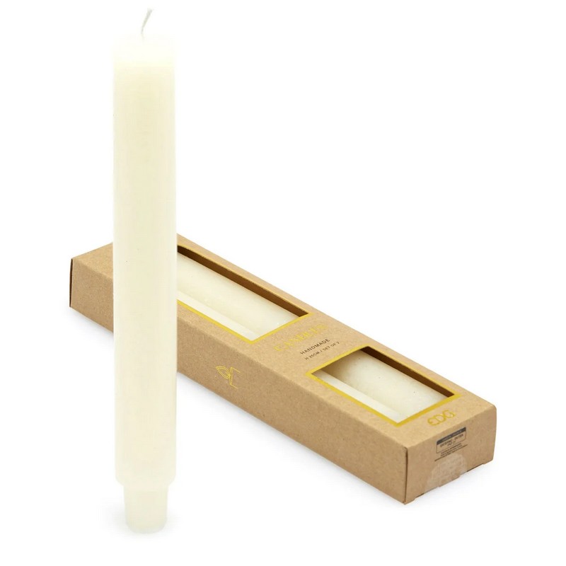 Set 2 candele a stelo non profumate di colore avorio, fatte a mano