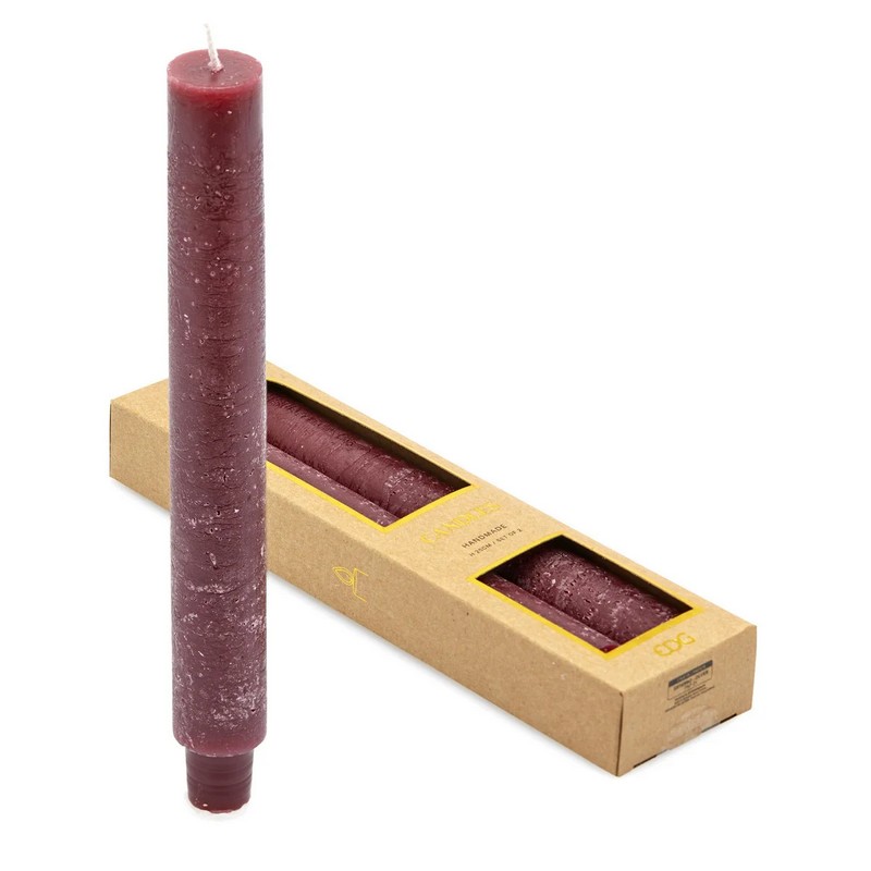 Set 2 candele a stelo non profumate di colore bordeaux, fatte a mano