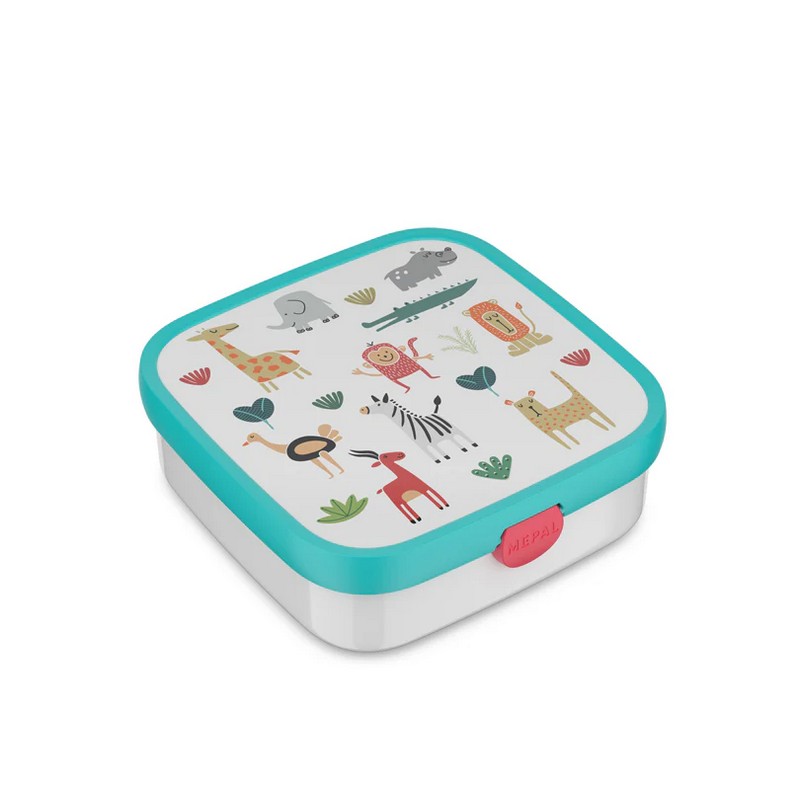 Portamerenda per bambini con coperchio, forchetta e due ciotole removibili con coperchio decorato con animali, un'utile idea regalo per bambini delle scuole elementari