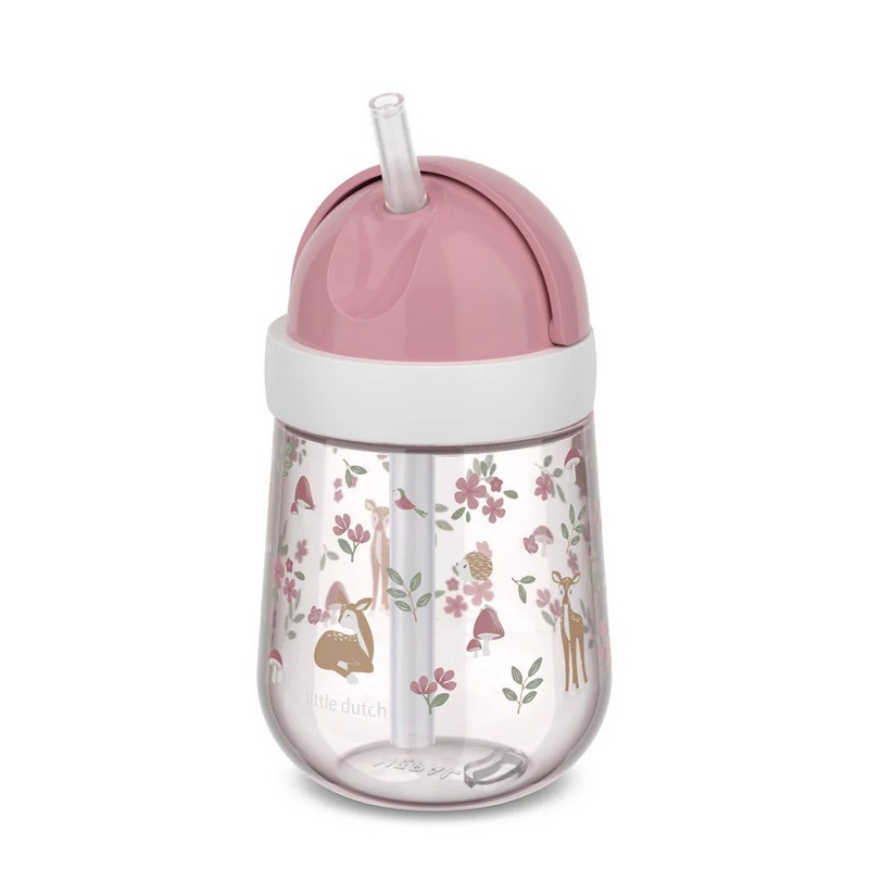 Bicchiere per neonati con cannuccia decorato con cerbiatti, ricci, fiori e funghi, un utilissimo regalo per neomamme e neopapà