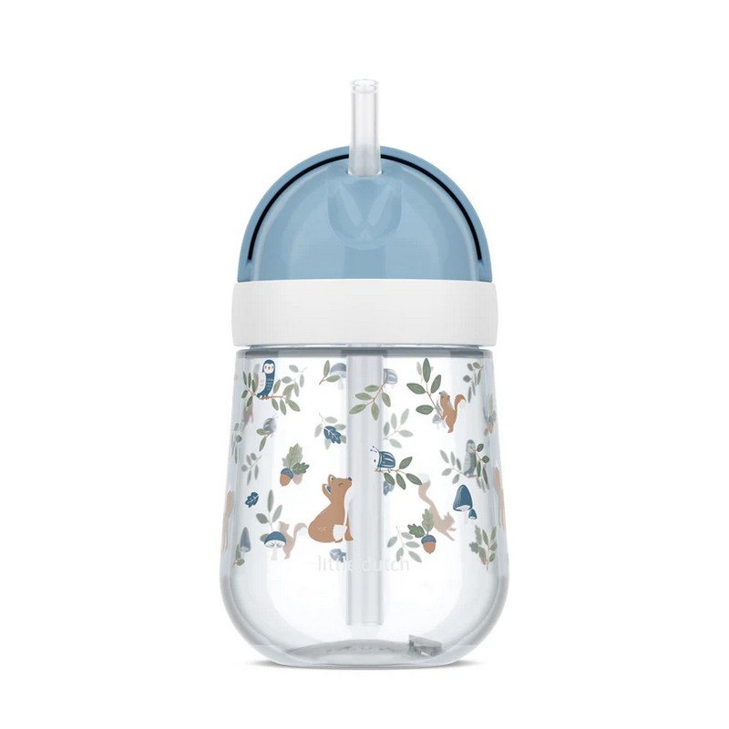Bicchiere per neonati con cannuccia decorato con volpi, scoiattoli, insetti e ghiande, un utilissimo regalo per neomamme e neopapà