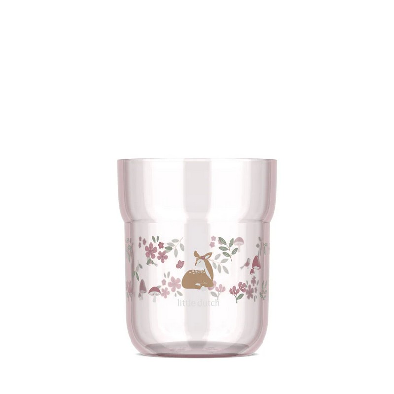 Bicchiere per bambini rosa decorato con cerbiatti, fiori e funghi