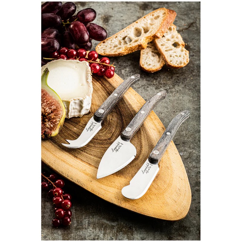 Set 3 coltelli da formaggio premium con manici in legno di pakka presentati in un elegante cofanetto di legno, una fantastica idea regalo per cuochi e chef