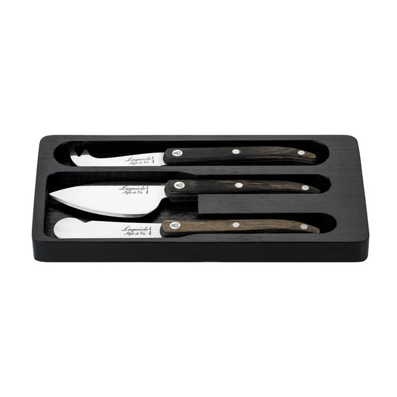 Set 3 coltelli da formaggio premium con manici in legno di pakka presentati in un elegante cofanetto di legno, una fantastica idea regalo per cuochi e chef
