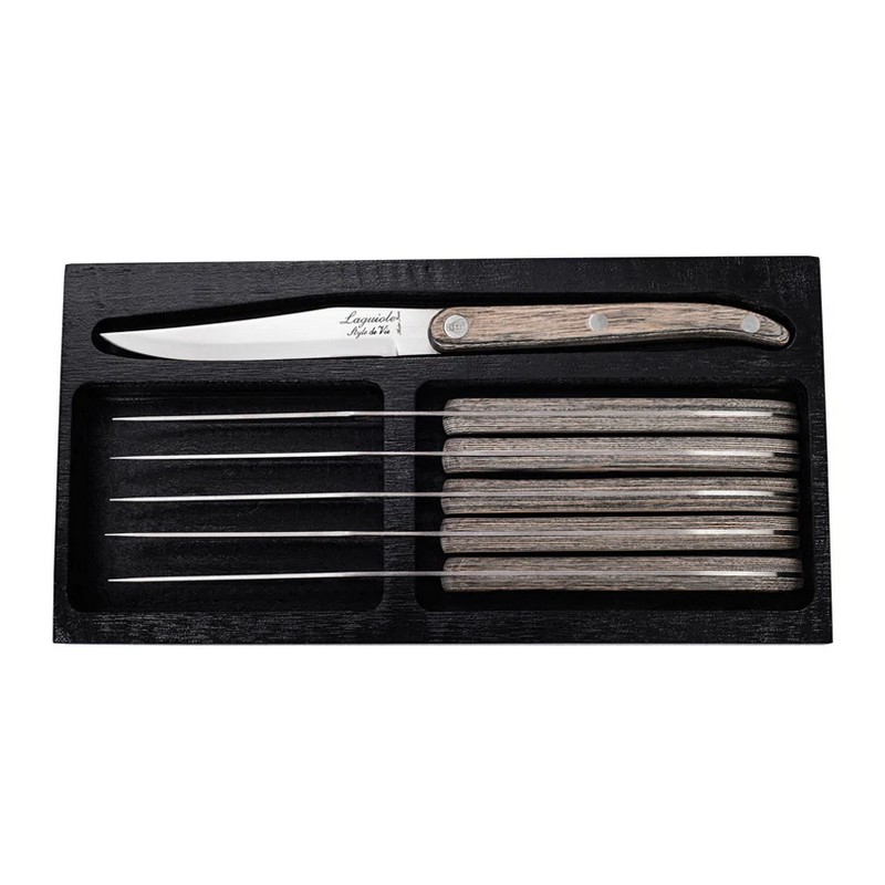 Set 6 coltelli da bistecca premium con manici in legno di pakka presentati in elegante cofanetto di legno, una fantastica idea regalo uomo