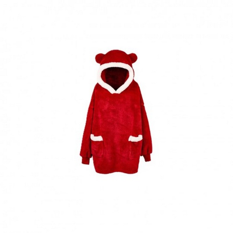 Felpa calda rossa con cappuccio e orecchie, per una confortevole idea regalo di Natale