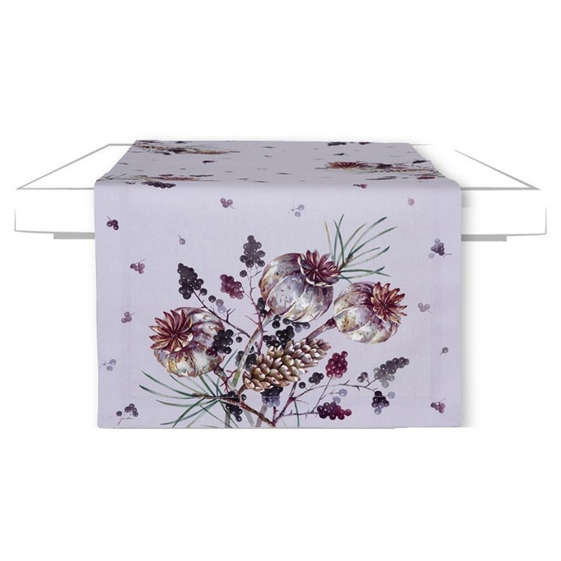 Tovaglia runner 100% cotone decorata con fiori di montagna