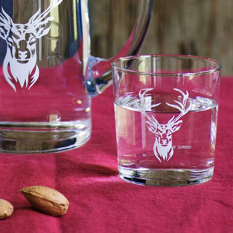 Set 6 bicchieri per l'acqua in vetro trasparente decorati con cervo, un'ottima idea regalo autunno-inverno