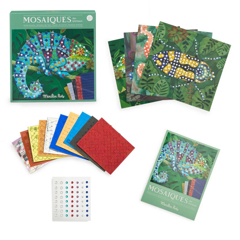Cofanetto con mosaici fai da te di animali con mosaici adesivi e strass - una fantastica idea regalo per bambini!