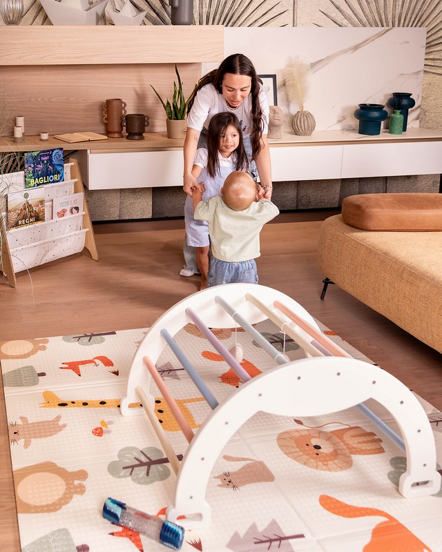 Tappeto da gioco Montessori 2 in 1, con decoro reversibile, facilmente pieghevole e riponibile nella borsa inclusa - un'utilissima idea regalo per neonati, bambini e neogenitori!