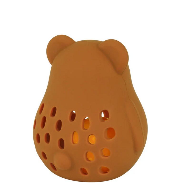 Sonaglio morbido in silicone alimentare a forma di orsetto che funge anche da massaggiagengive per aiutare la dentizione, una perfetta idea regalo per neonati e neogenitori