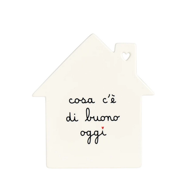 Sottopentola in ceramica a forma di casetta con scritta “Cosa c'è di buono oggi” e retro antiscivolo, una bellissima idea regalo per ogni occasione