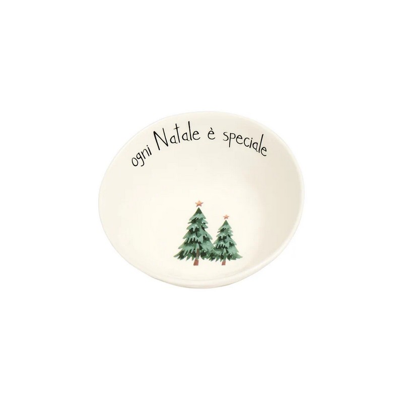 Set 2 coppette in ceramica decorate con alberi e scritta “Ogni Natale è speciale”, perfetta come idea regalo di Natale, utilizzabile in lavastoviglie e microonde