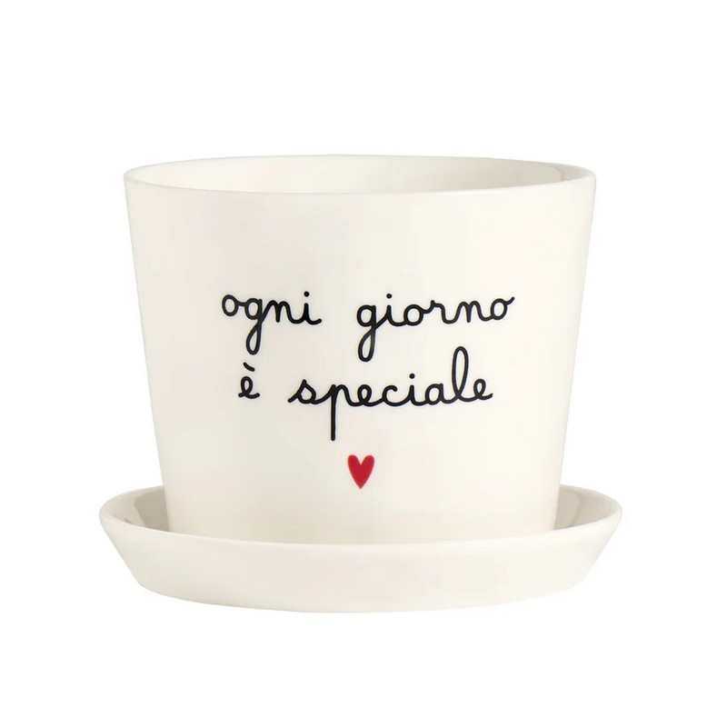 Vaso in ceramica con sottovaso decorato con scritta “Ogni giorno è speciale”, una fantastica idea regalo per la casa