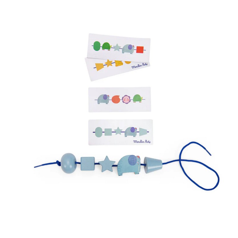 Gioco con perline e animali in legno da infilare e sfilare, per un'originale idea regalo per bambini!