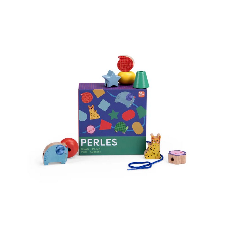 Gioco con perline e animali in legno da infilare e sfilare, per un'originale idea regalo per bambini!