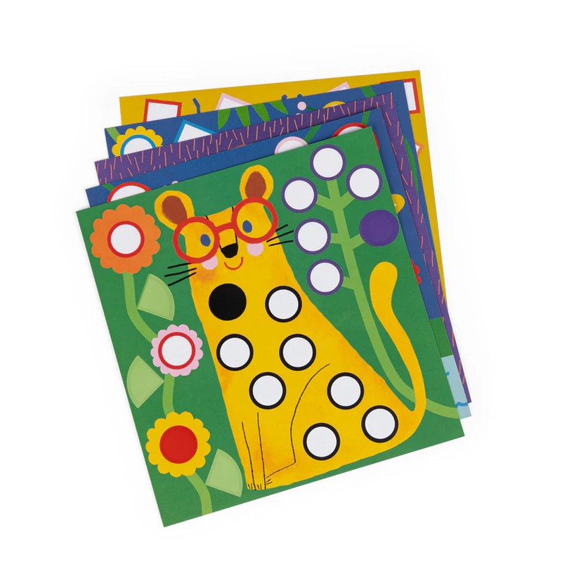 Gioco con 10 immagini di animali da completare attaccando gommini geometrici a mosaico, per un'originale idea regalo per bambini!