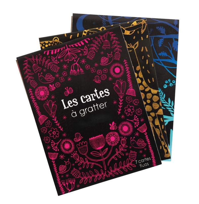 Gioco Scratch Art con 7 fogli neri da grattare per disegnare, disponibile in colori brillanti, fluo o notturni, per un'originale idea regalo per bambini! Stilo per grattare incluso