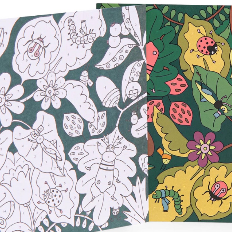 Set di 3 tavole a tema botanico da dipingere seguendo i numeri con i 16 colori e i 2 pennelli inclusi, per un'originale idea regalo per bambini