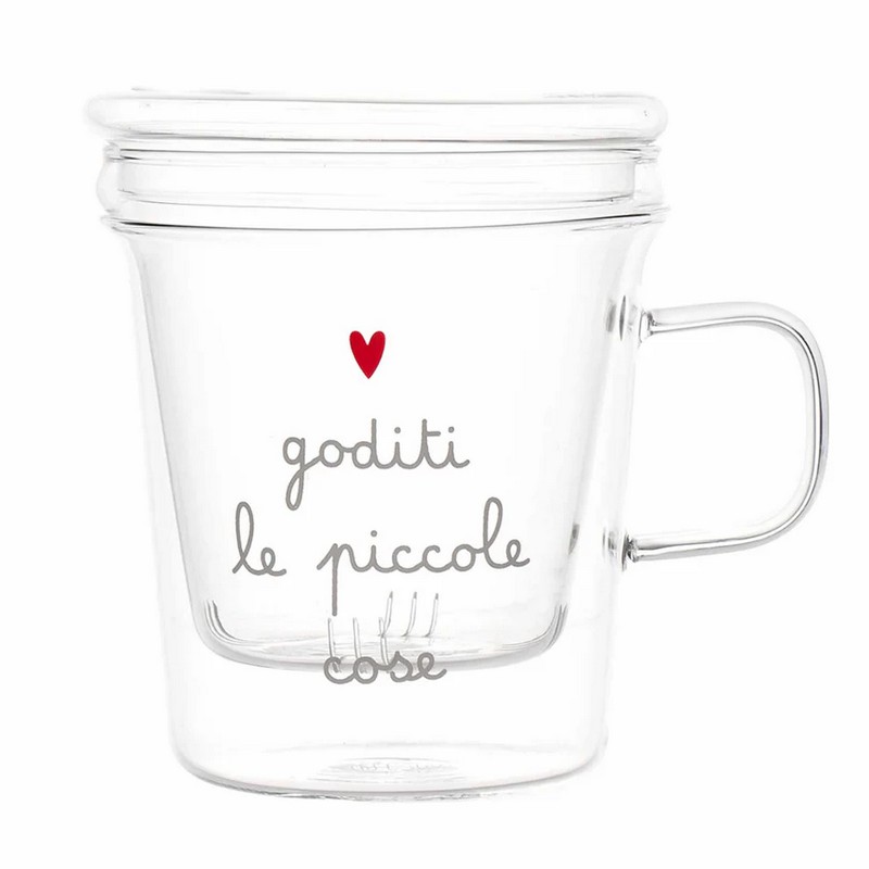 Tazza con mug con infusore in vetro borosilicato con scritta “Goditi le piccole cose”, una fantastica idea regalo per amanti del tè