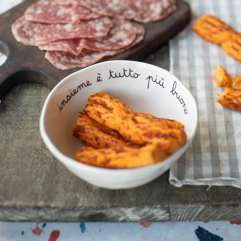 Set 4 coppette in gres bianco decorate con scritta 