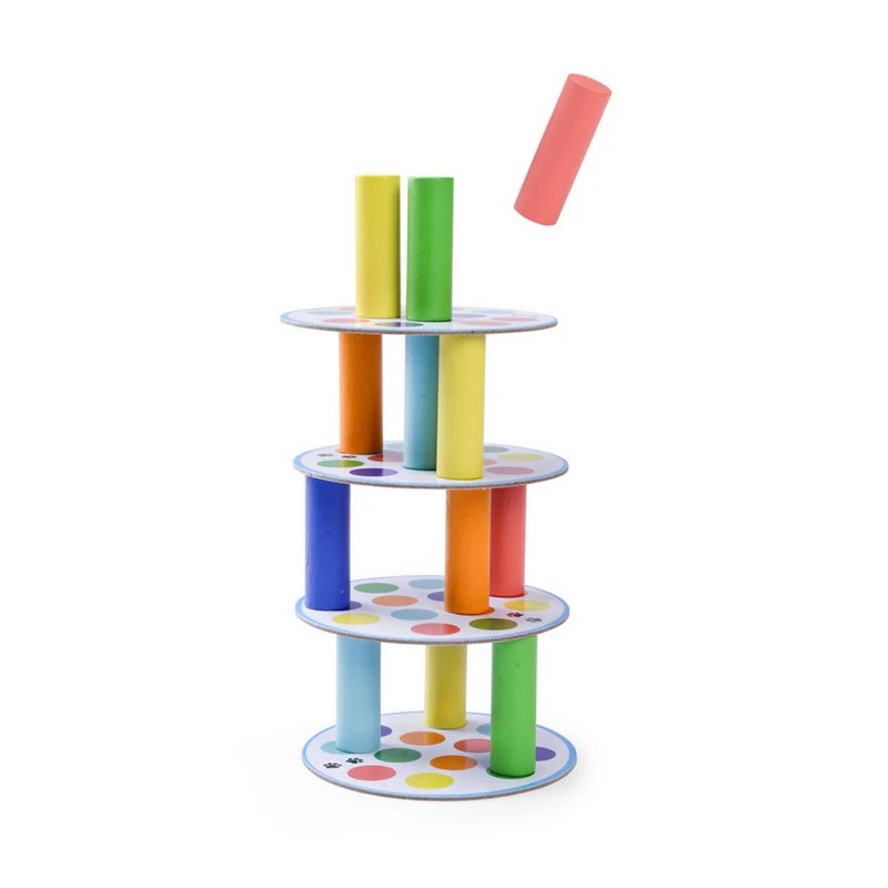 Gioco Mega Torre in legno con cilindri colorati da aggiungere