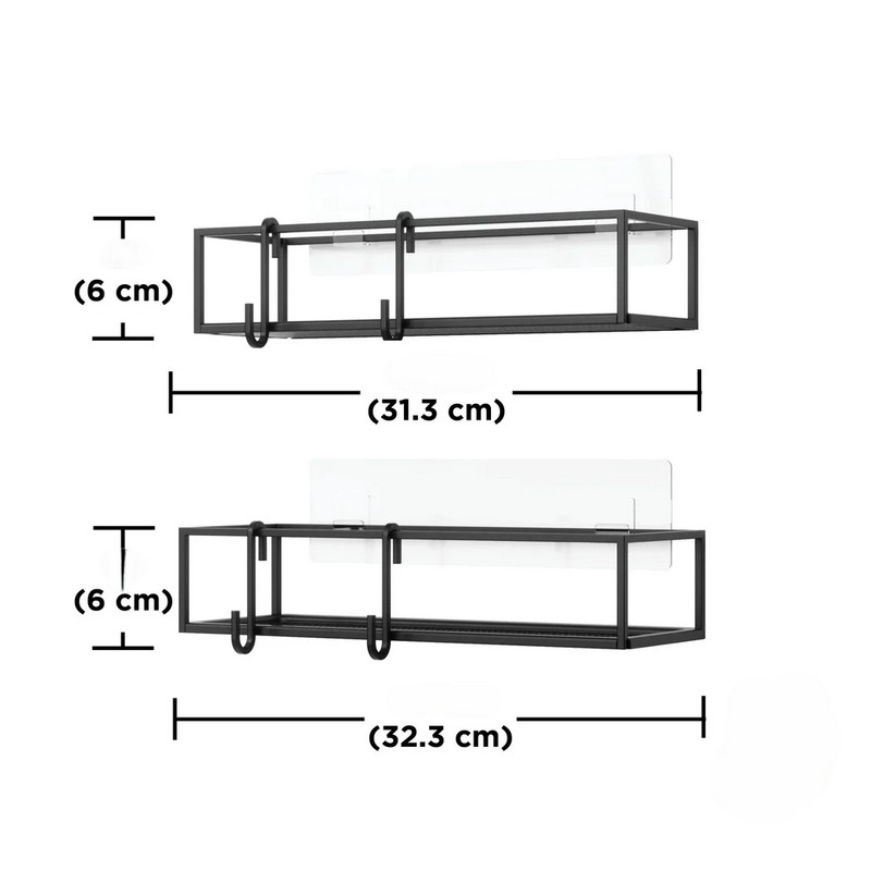 Set 2 mensole adesive per la doccia in metallo con ganci, ideale come regalo per la casa