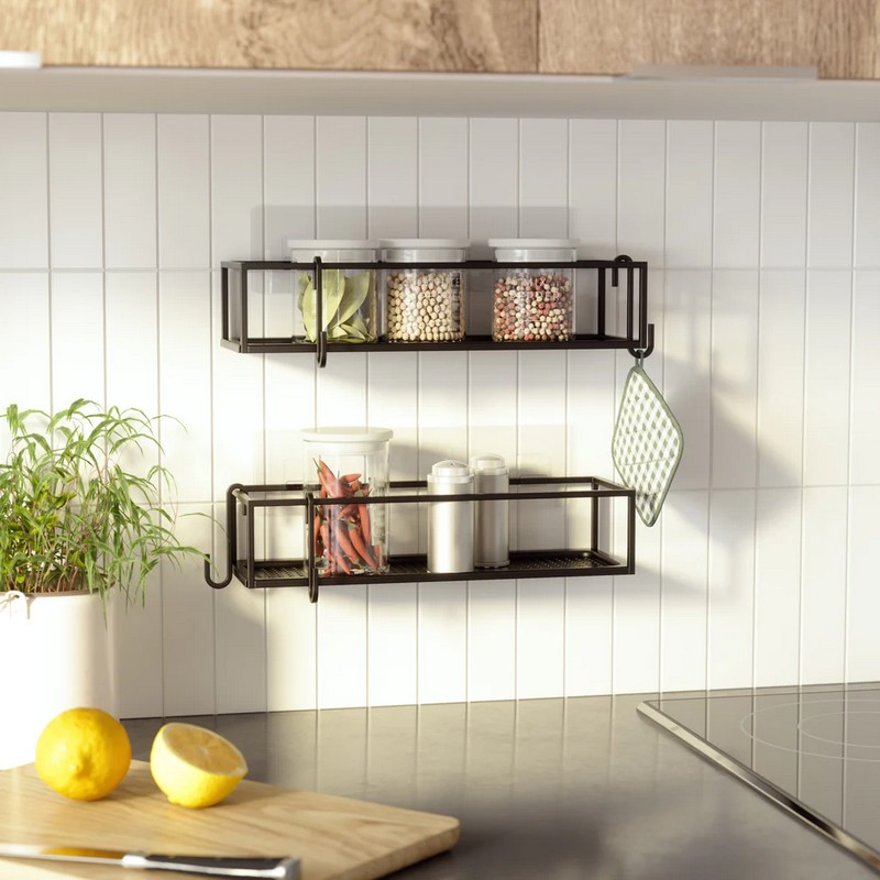 Set 2 mensole adesive per la doccia in metallo con ganci, ideale come regalo per la casa