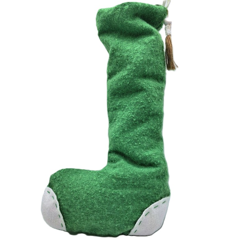 Calza della Befana gigante di colore verde con occhiello per essere appesa
