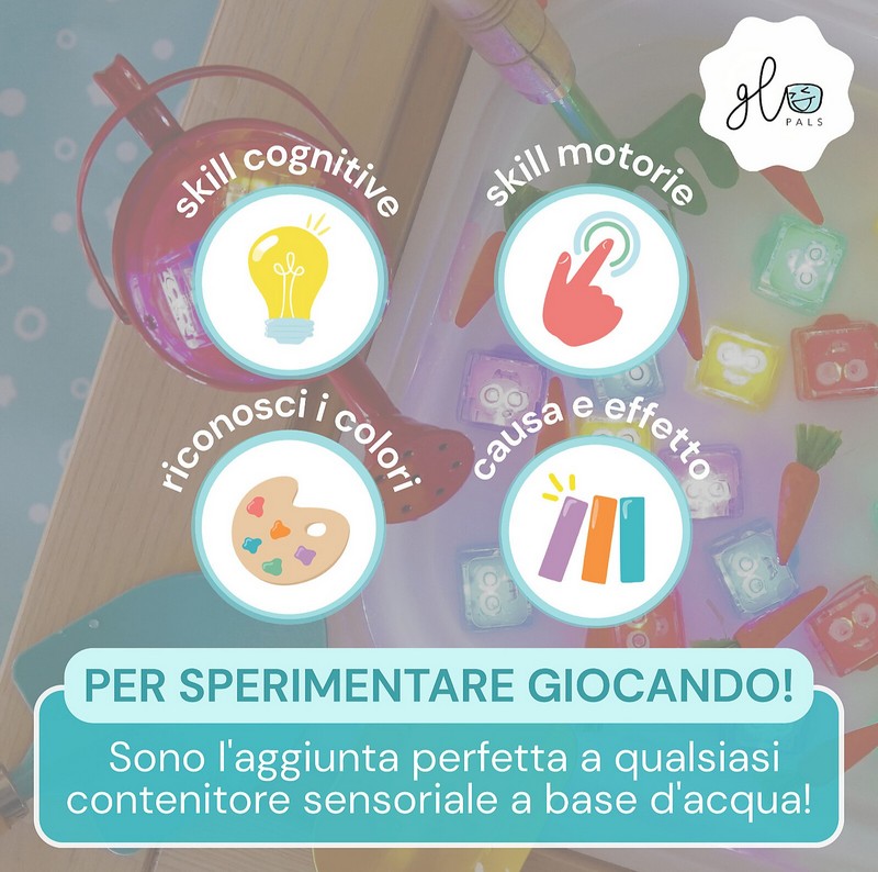 Set 4 cubi blu che si illuminano in acqua, un'originale idea regalo per bambini che renderà più piacevole il bagno