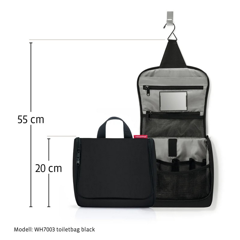 Beauty da viaggio nero a pois neri lucidi con inserti da aprire, specchio e possibilità di essere appeso - il regalo ideale per viaggiatori!